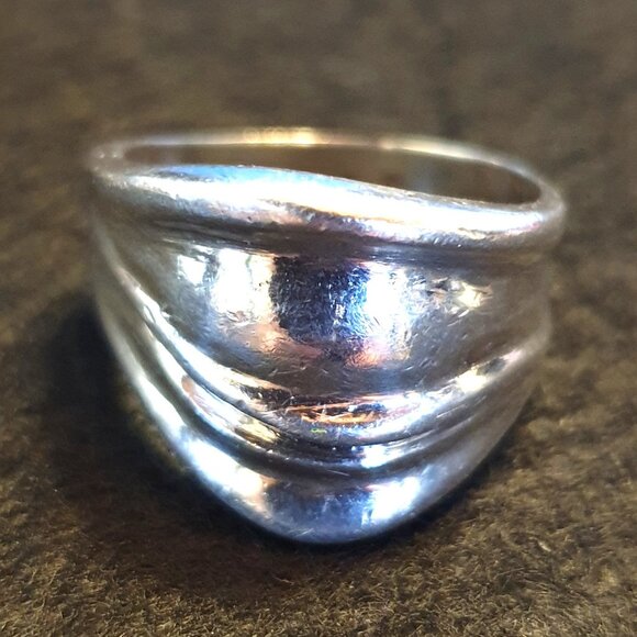 Fancy Vintage European Sterling Silver Wave Design Modernist Ring – Size 9.5 - Picture 1 of 14